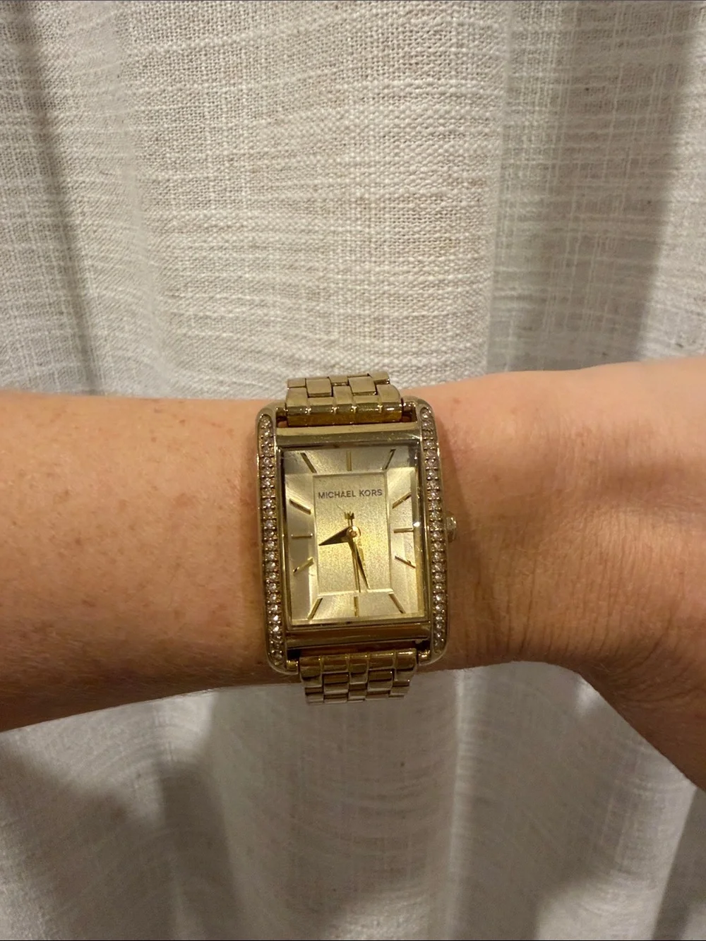 Michael Kors Gold Crystal-Trim Rectangular Bracelet Watch